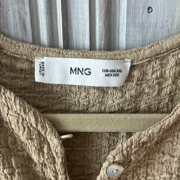 MANGO MNG Tan Textured Button-Up Shirt XXL neutral minimalist capsule wardrobe - Picture 2 of 7